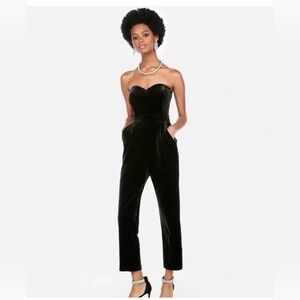 EXPRESS Sweetheart Neckline Black Velvet One Piece Strapless Pant Jumpsuit